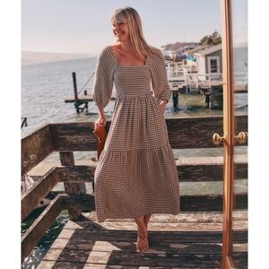 MARINE LAYER Ivy Smocked Dress in Parchment/Black Window NWT Size Medium